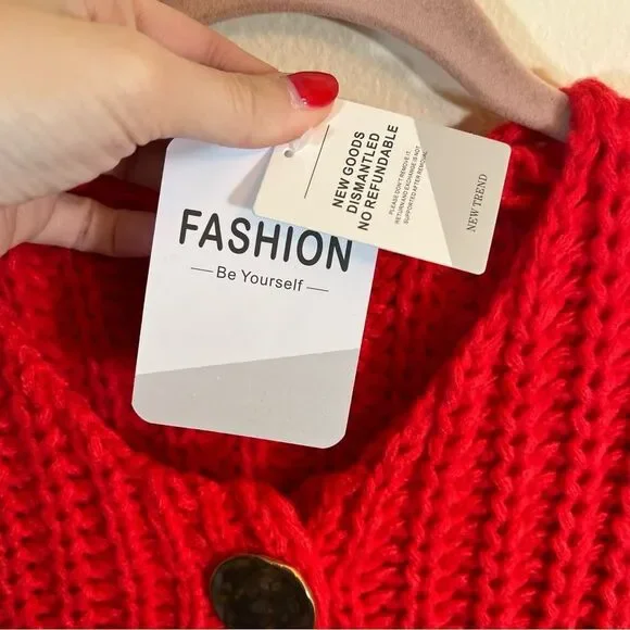 Amazon Fashion Red Knit Gold Button Sweater Vest NWT - Picture 4 of 9